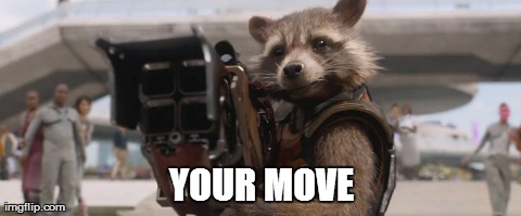 Rocket Raccoon | YOUR MOVE | image tagged in raccoon,space,guardians of the galaxy,memes,funny,hilarious | made w/ Imgflip meme maker