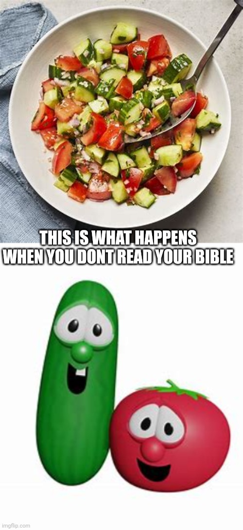 Christian memes (mod note: LOLOLOLOLOL!!!!!!!!!!) | THIS IS WHAT HAPPENS WHEN YOU DONT READ YOUR BIBLE | image tagged in christian,jesus,god,holy bible,bible,veggietales | made w/ Imgflip meme maker