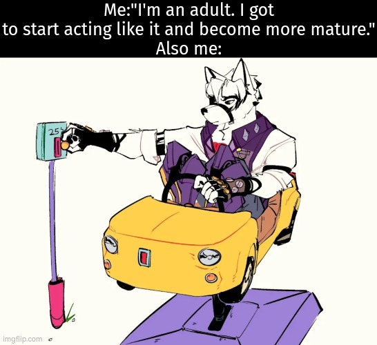 Come on, not everyone can acting in full mature. | Me:"I'm an adult. I got to start acting like it and become more mature."
Also me: | image tagged in funny,mature,adult | made w/ Imgflip meme maker
