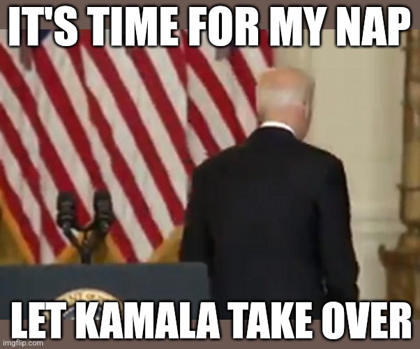 TIME TO RETIRE JOE | IT'S TIME FOR MY NAP; LET KAMALA TAKE OVER | image tagged in dementia joe biden,joe biden,sad joe biden,kamala harris | made w/ Imgflip meme maker