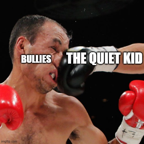 Boxer Getting Punched In The Face | THE QUIET KID BULLIES | image tagged in boxer getting punched in the face | made w/ Imgflip meme maker