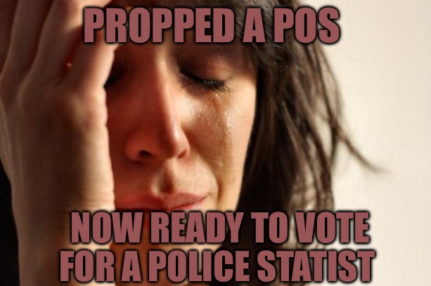 First World Problems | PROPPED A POS; NOW READY TO VOTE FOR A POLICE STATIST | image tagged in memes,first world problems,political meme,political memes,vote,nwo police state | made w/ Imgflip meme maker