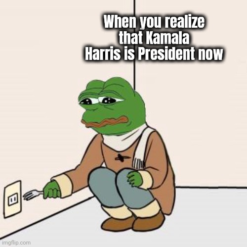 Joe , when I said "Anything would be an improvement" , I didn't consider the possibilities | When you realize that Kamala Harris is President now | image tagged in pepe the frog fork,presidential alert,kamala harris,no no say it ain't so | made w/ Imgflip meme maker