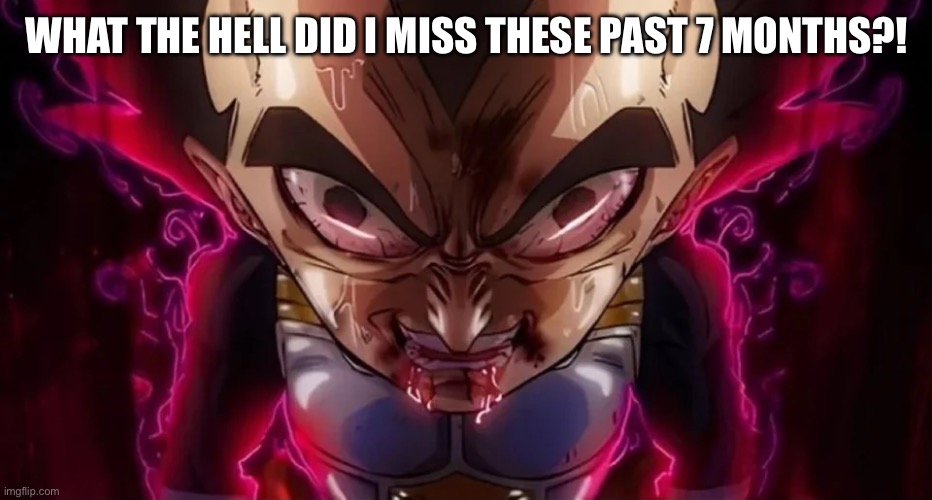 vegeta drool | WHAT THE HELL DID I MISS THESE PAST 7 MONTHS?! | image tagged in vegeta drool | made w/ Imgflip meme maker