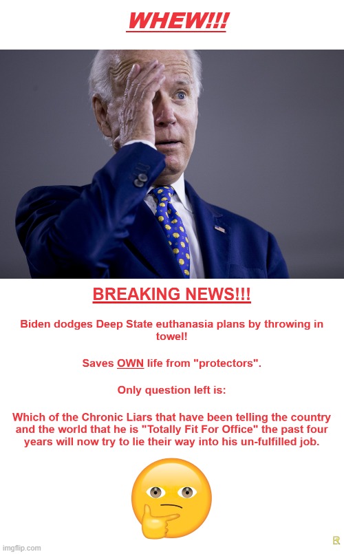 Biden Saves Himself | image tagged in sad joe biden | made w/ Imgflip meme maker