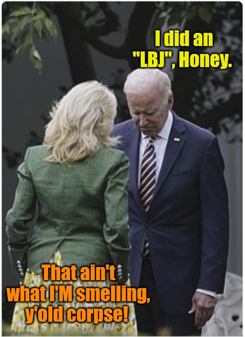 Whatcha gonna do when the well runs dry? | I did an "LBJ", Honey. That ain't what I'M smelling, y'old corpse! | image tagged in jill scolds joe biden and he pouts | made w/ Imgflip meme maker