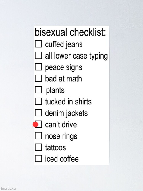 The only reason I cant drive is bc Im a minor | image tagged in bisexual checklist | made w/ Imgflip meme maker