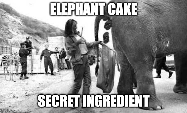 Elephant Poop Bad Day | ELEPHANT CAKE; SECRET INGREDIENT | image tagged in elephant poop bad day,elephant cake | made w/ Imgflip meme maker