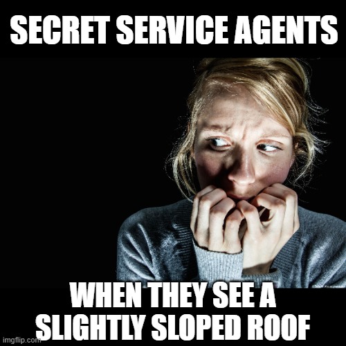 Fear | SECRET SERVICE AGENTS; WHEN THEY SEE A SLIGHTLY SLOPED ROOF | image tagged in fear,failure | made w/ Imgflip meme maker