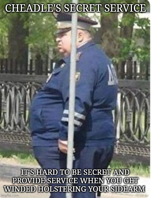 Secret service memes | CHEADLE'S SECRET SERVICE; IT'S HARD TO BE SECRET AND PROVIDE SERVICE WHEN YOU GET WINDED HOLSTERING YOUR SIDEARM | image tagged in secret service | made w/ Imgflip meme maker