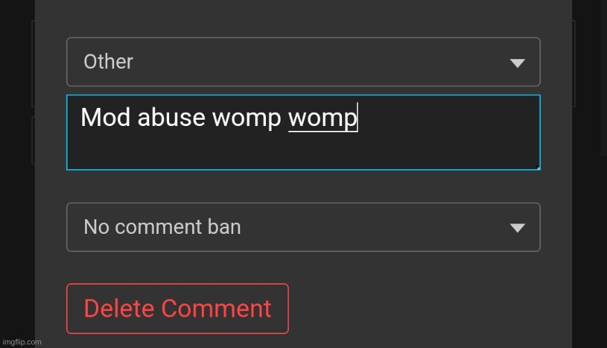 found this shit | image tagged in mod abuse womp womp | made w/ Imgflip meme maker