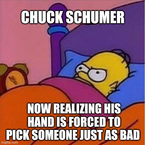 Damnit...Now what? | CHUCK SCHUMER; NOW REALIZING HIS HAND IS FORCED TO PICK SOMEONE JUST AS BAD | image tagged in homer mad,joe,2024,liberals,democrats | made w/ Imgflip meme maker