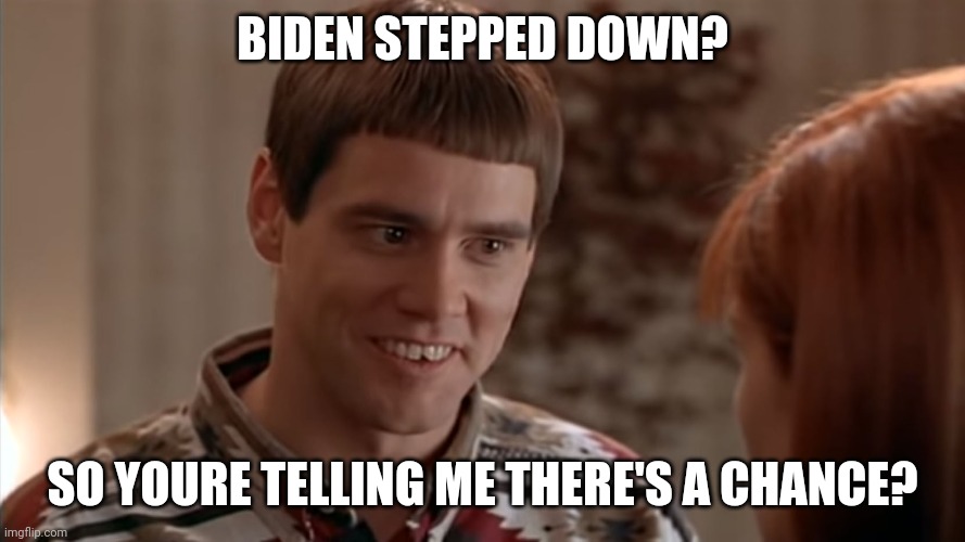 BIDEN STEPPED DOWN? SO YOURE TELLING ME THERE'S A CHANCE? | made w/ Imgflip meme maker