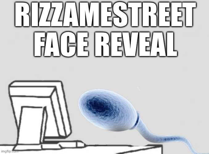 Sperm sitting at computer | RIZZAMESTREET FACE REVEAL | image tagged in sperm sitting at computer | made w/ Imgflip meme maker