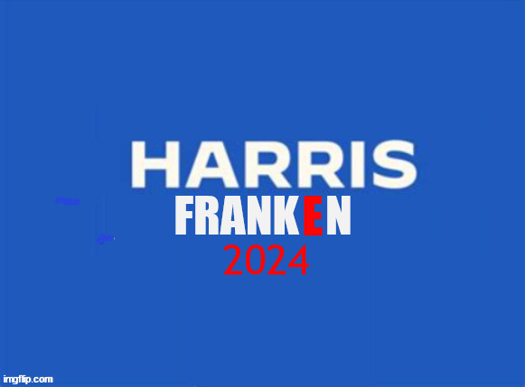 Harris/Franken 2024 | E; FRANK   N; 2024 | image tagged in kamala harris,al franken,dnc,air boobs,giant of the senate,freeze framed | made w/ Imgflip meme maker