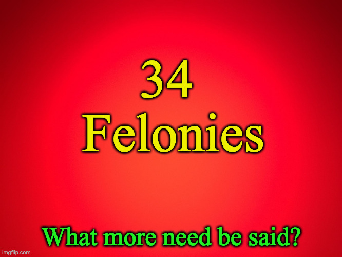 34 Felonies | 34 
Felonies; What more need be said? | image tagged in red background | made w/ Imgflip meme maker