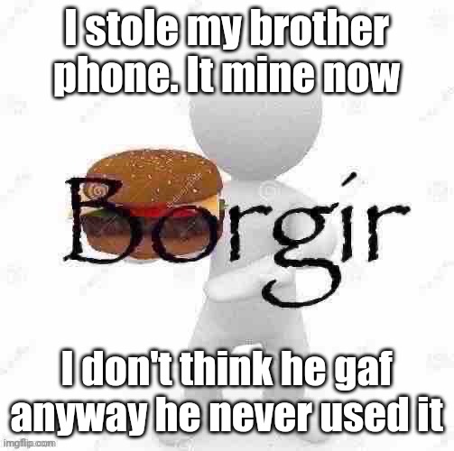 Borgir | I stole my brother phone. It mine now; I don't think he gaf anyway he never used it | image tagged in borgir | made w/ Imgflip meme maker