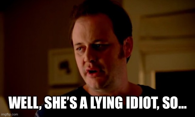 Jake from state farm | WELL, SHE’S A LYING IDIOT, SO… | image tagged in jake from state farm | made w/ Imgflip meme maker