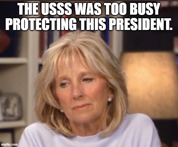 Jill Biden meme | THE USSS WAS TOO BUSY PROTECTING THIS PRESIDENT. | image tagged in jill biden meme | made w/ Imgflip meme maker