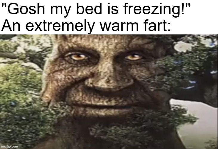 Wise mystical tree | "Gosh my bed is freezing!"
An extremely warm fart: | image tagged in wise mystical tree | made w/ Imgflip meme maker