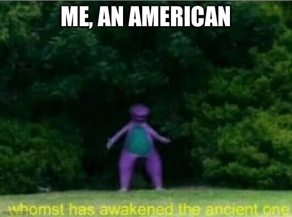 Whomst has awakened the ancient one | ME, AN AMERICAN | image tagged in whomst has awakened the ancient one | made w/ Imgflip meme maker