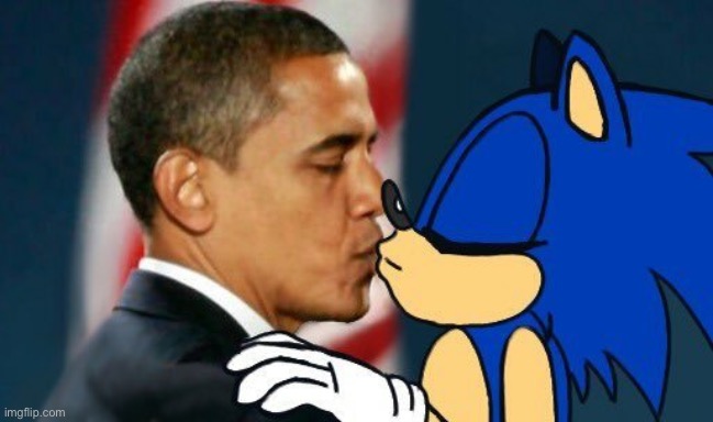 obama kissing sonic | image tagged in obama kissing sonic | made w/ Imgflip meme maker
