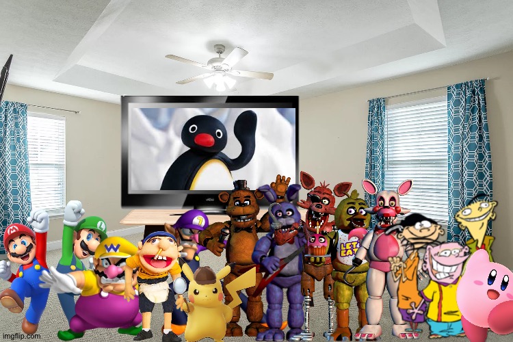 Wario and Friends dies by the trollge while watching Pingu because of a EAS | image tagged in 140 clear creek rd bedroom,wario dies,crossover | made w/ Imgflip meme maker