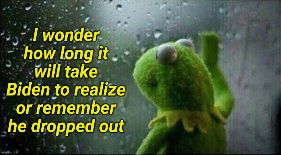 Did they bother to tell him? | I wonder how long it will take Biden to realize or remember he dropped out | image tagged in kermit staring out of window,joe biden,draw 25,dementia | made w/ Imgflip meme maker