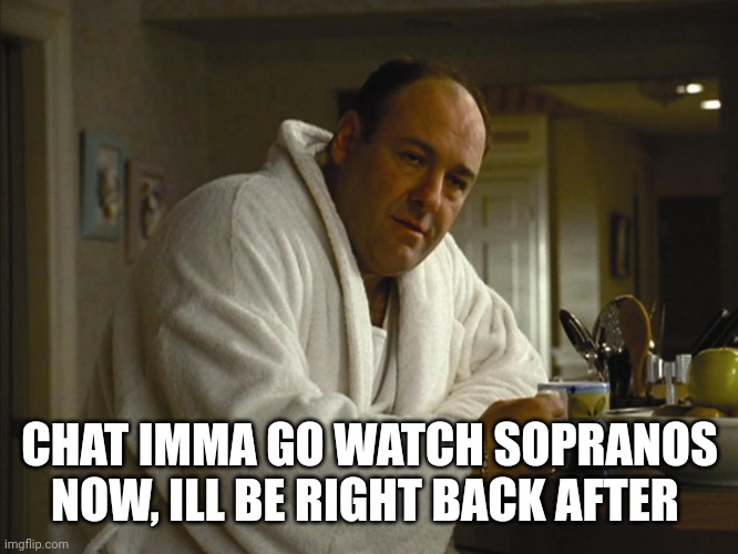 Tony Soprano | CHAT IMMA GO WATCH SOPRANOS NOW, ILL BE RIGHT BACK AFTER | image tagged in tony soprano | made w/ Imgflip meme maker
