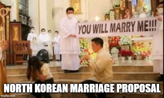 Only in North Korea | NORTH KOREAN MARRIAGE PROPOSAL | image tagged in you had one job | made w/ Imgflip meme maker