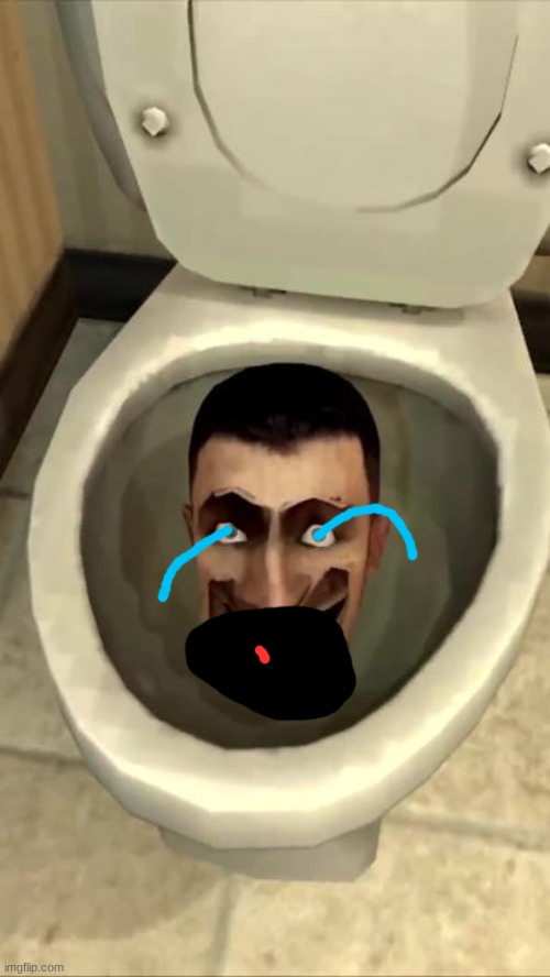 Shitbidi Toilet crying because he's too ugly | image tagged in skibidi toilet | made w/ Imgflip meme maker