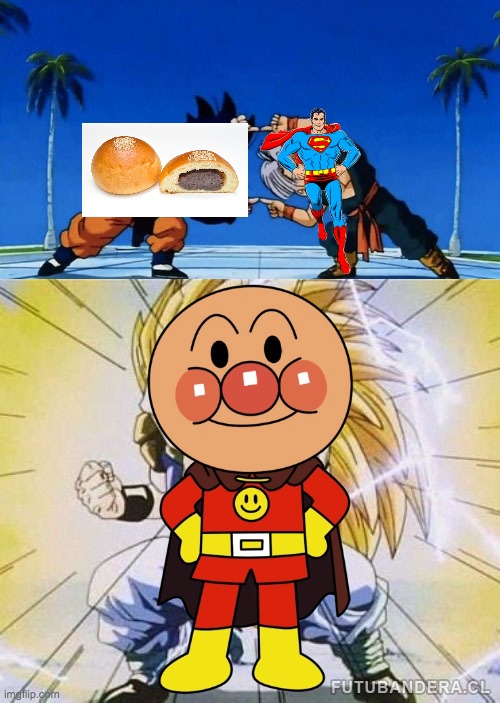 Anpan + Superman = Anpanman | image tagged in dbz fusion | made w/ Imgflip meme maker