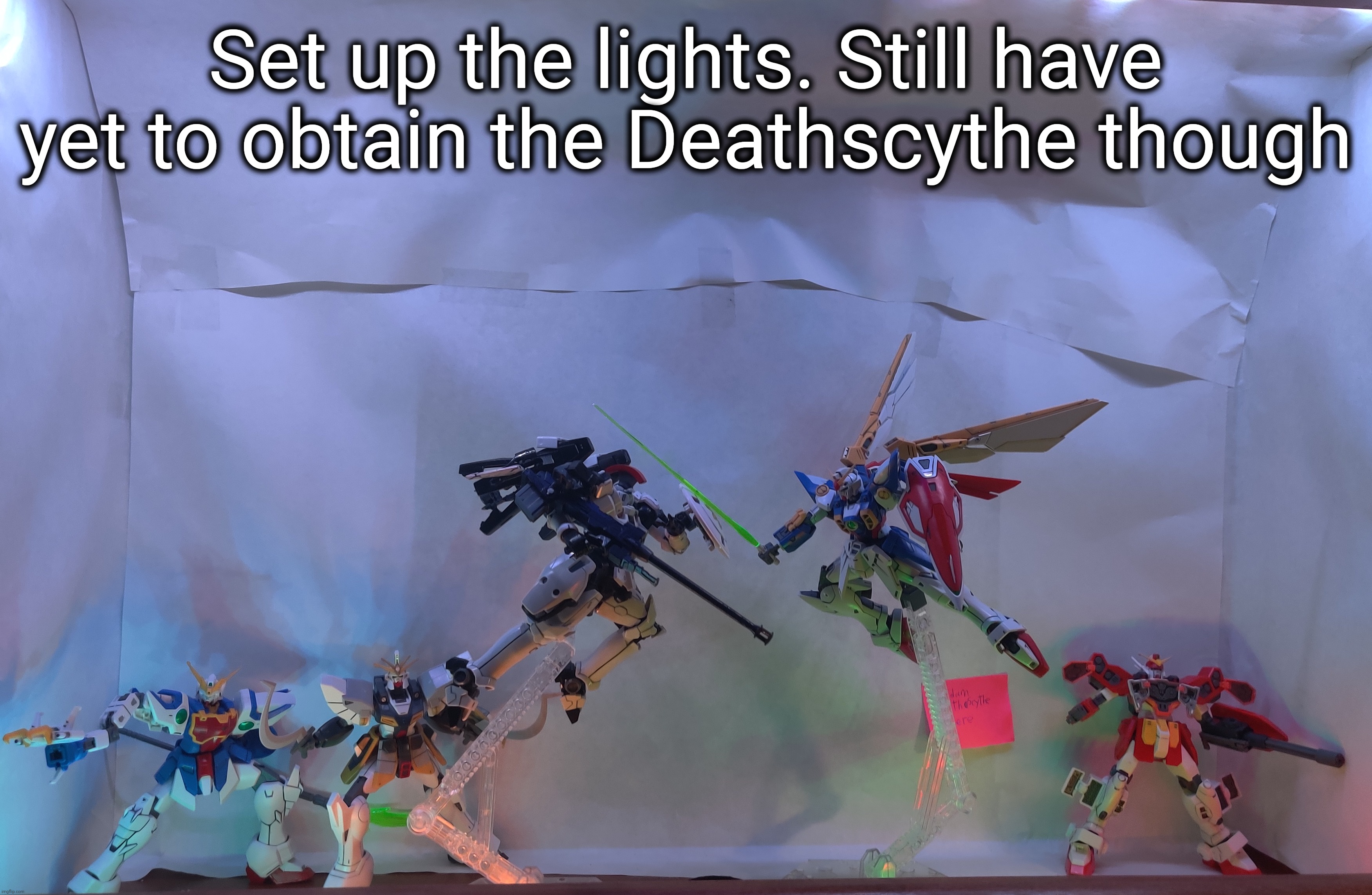 Set up the lights. Still have yet to obtain the Deathscythe though | made w/ Imgflip meme maker