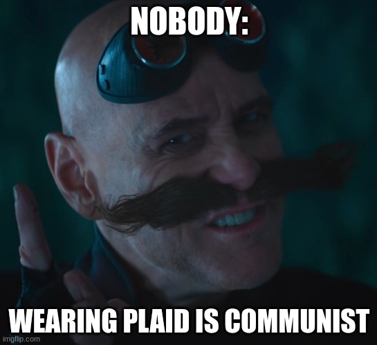 Wearing plaid is communist | NOBODY:; WEARING PLAID IS COMMUNIST | image tagged in another robotnik template,communism,jpfan102504 | made w/ Imgflip meme maker