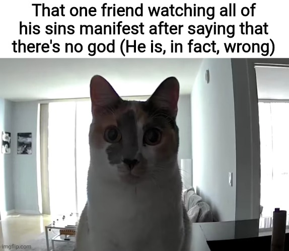 That one friend watching all of his sins manifest after saying that there's no god (He is, in fact, wrong) | image tagged in memes,shitpost,msmg,oh wow are you actually reading these tags | made w/ Imgflip meme maker
