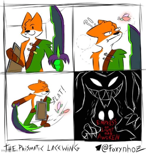 The Prismatic Lacewing (comic by Foxynhoz) | image tagged in furry,the furry fandom,terraria,video games,comics/cartoons | made w/ Imgflip meme maker