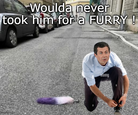 Who'd a thunk it about Mayor Pete ? | Woulda never took him for a FURRY ! | image tagged in buttigieg furry butt plug meme | made w/ Imgflip meme maker