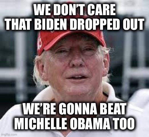 WE DON’T CARE THAT BIDEN DROPPED OUT; WE’RE GONNA BEAT MICHELLE OBAMA TOO | image tagged in memes | made w/ Imgflip meme maker