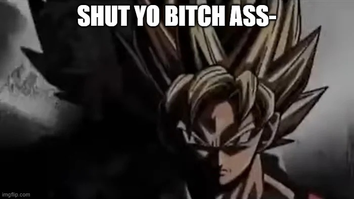 Goku Staring | SHUT YO BITCH ASS- | image tagged in goku staring | made w/ Imgflip meme maker
