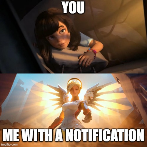 Overwatch Mercy Meme | YOU ME WITH A NOTIFICATION | image tagged in overwatch mercy meme | made w/ Imgflip meme maker