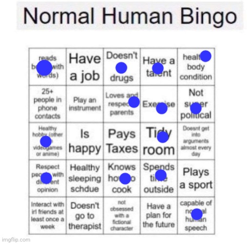 Normal human bingo | image tagged in normal human bingo | made w/ Imgflip meme maker