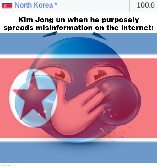 KIMMY'S HOME! | Kim Jong un when he purposely spreads misinformation on the internet: | image tagged in me when i purposely spread misinformation,kim jong un | made w/ Imgflip meme maker