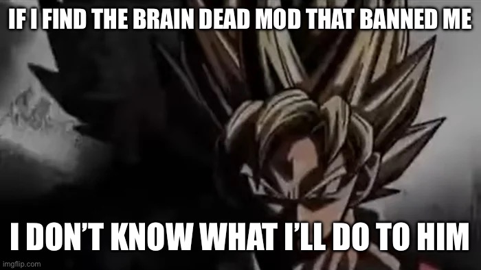 It was worse than Andrew who comment banned me for 5 hours that one time | IF I FIND THE BRAIN DEAD MOD THAT BANNED ME; I DON’T KNOW WHAT I’LL DO TO HIM | image tagged in goku staring | made w/ Imgflip meme maker