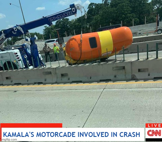 Kamala Roll Over | KAMALA'S MOTORCADE INVOLVED IN CRASH | image tagged in weinermobile | made w/ Imgflip meme maker