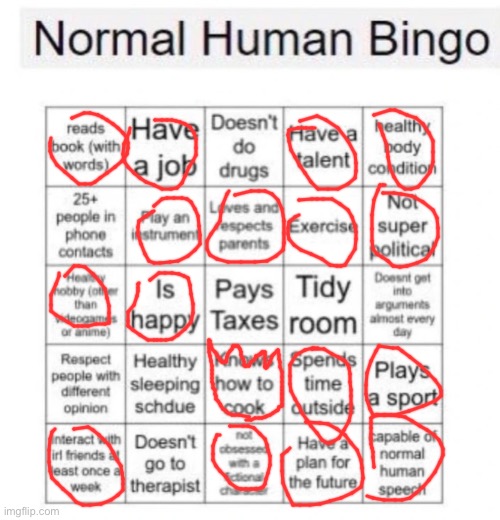 normal human bingo | image tagged in normal human bingo | made w/ Imgflip meme maker