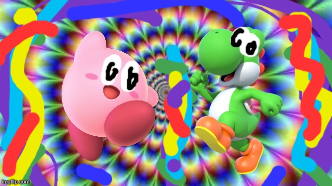 Kirby and Yoshi on LSD | image tagged in trippy illusion,kirby,yoshi,crossover | made w/ Imgflip meme maker