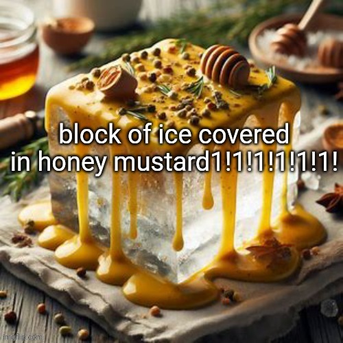 block of ice covered in honey mustard1!1!1!1! | image tagged in block of ice covered in honey mustard | made w/ Imgflip meme maker