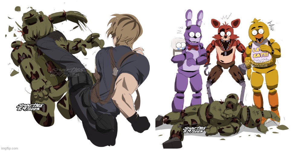 I found this on Pinterest. FNAF X Resident Evil crossover | image tagged in memes,fnaf,resident evil,crossover,engineer gaming | made w/ Imgflip meme maker