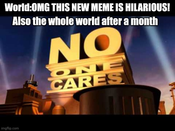 no one cares | World:OMG THIS NEW MEME IS HILARIOUS! Also the whole world after a month | image tagged in no one cares | made w/ Imgflip meme maker