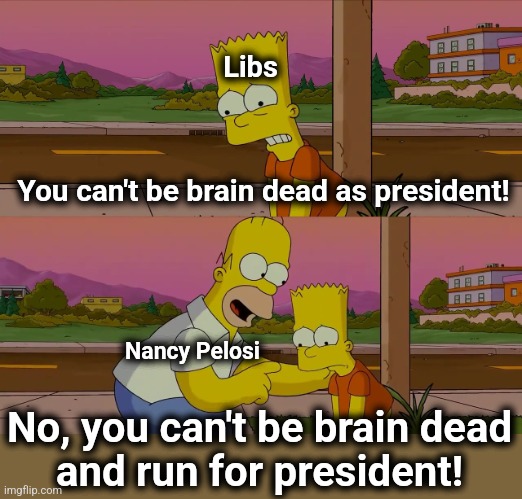 New Party rule | Libs; You can't be brain dead as president! Nancy Pelosi; No, you can't be brain dead
and run for president! | image tagged in worst day of my life,memes,nancy pelosi,joe biden,democrats,dementia | made w/ Imgflip meme maker